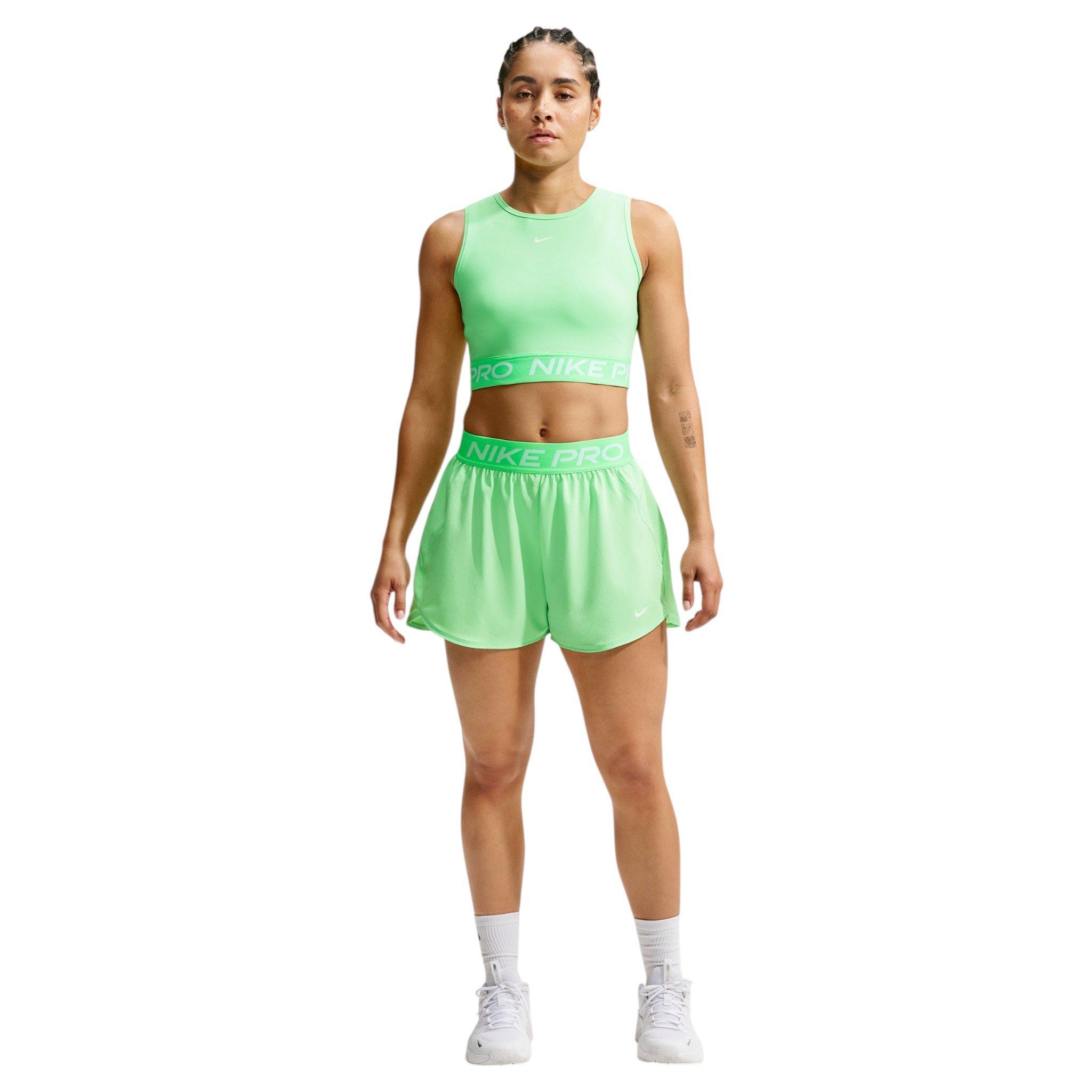 Nike Women's Pro Dri-FIT Mid-Rise Brief-Lined 3" Woven Shorts - Green/White - GREEN/WHITE